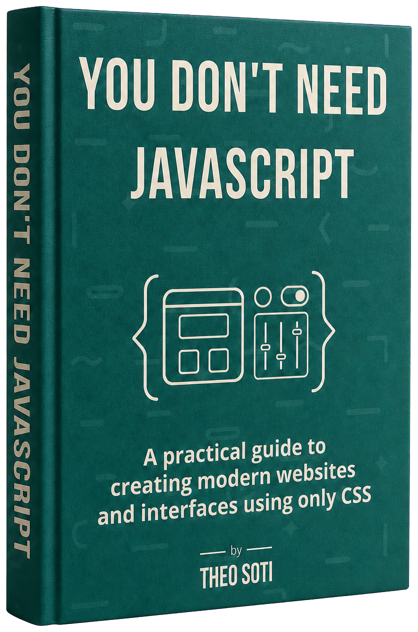 Hardcover mockup of You Don't Need JavaScript by Theo Soti