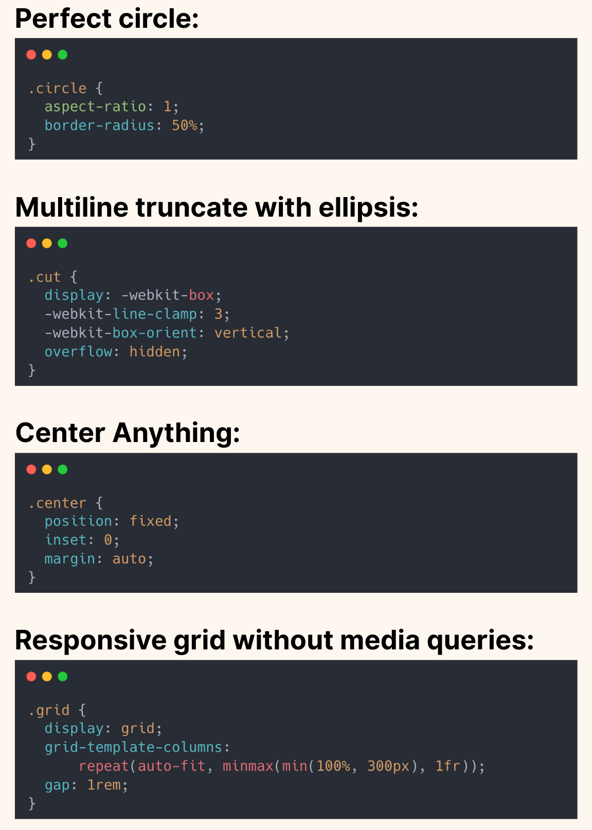 Four practical CSS code snippets for common layout and design tasks