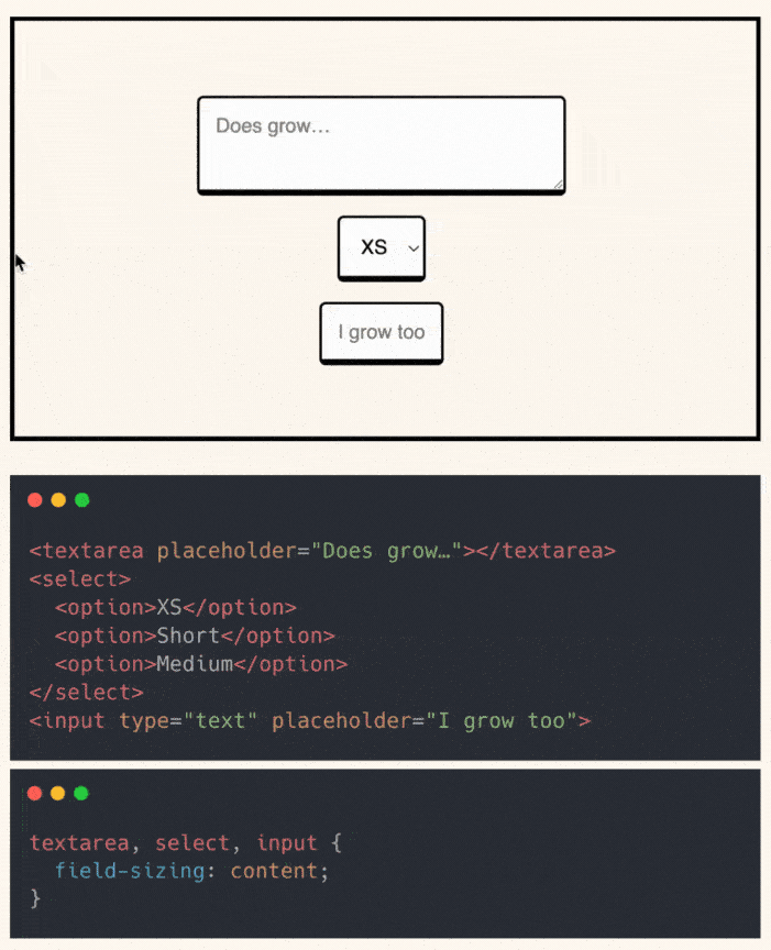 CSS form fields auto-resizing to fit content using the field-sizing: content property