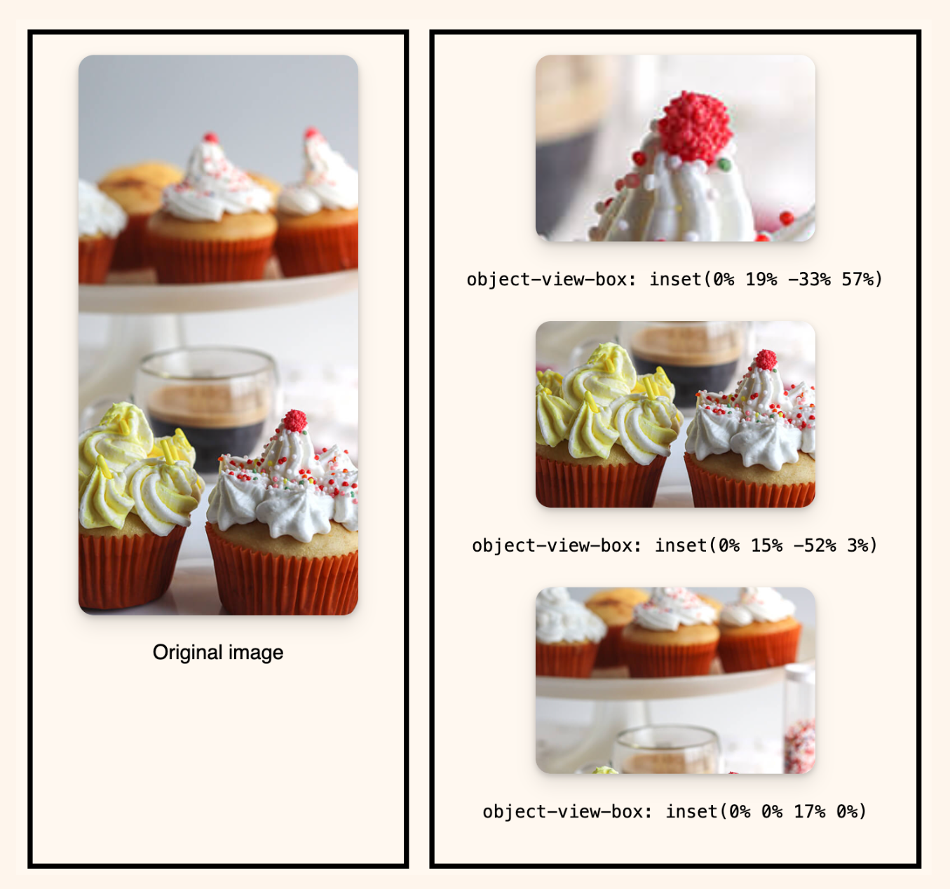 Image cropped and zoomed using CSS object-view-box with object-fit for precise visual framing without editing