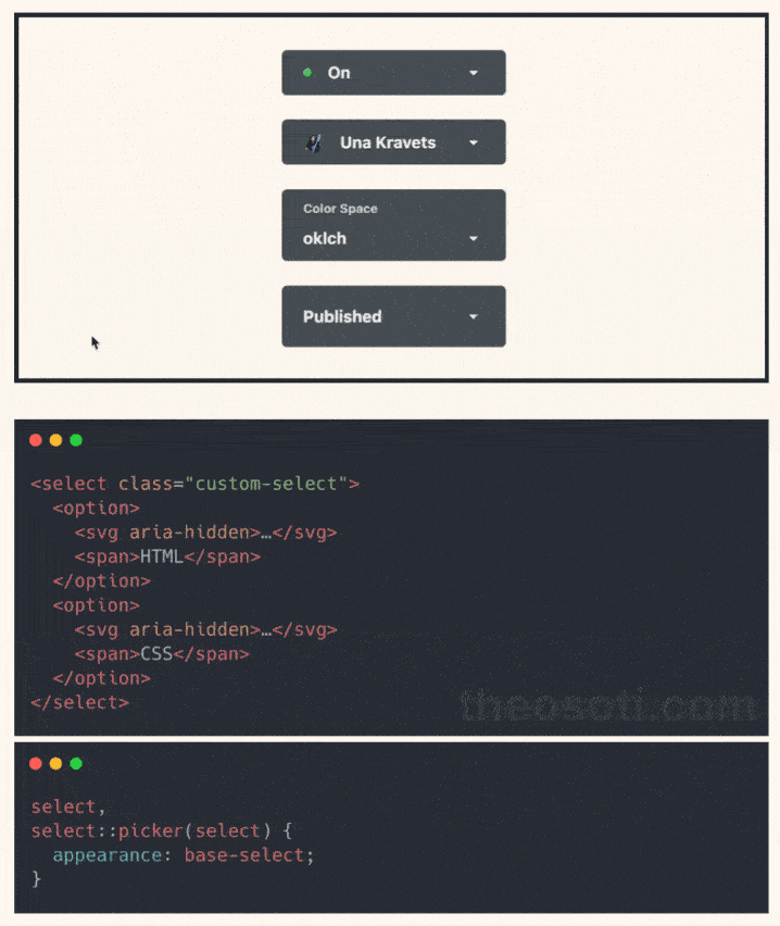 Custom-styled native <select> dropdown using modern CSS for layout, scroll, and animation control