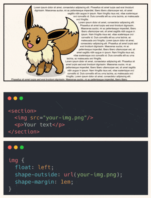 Text wrapping tightly around the shape of an image using CSS shape-outside and float for a refined layout