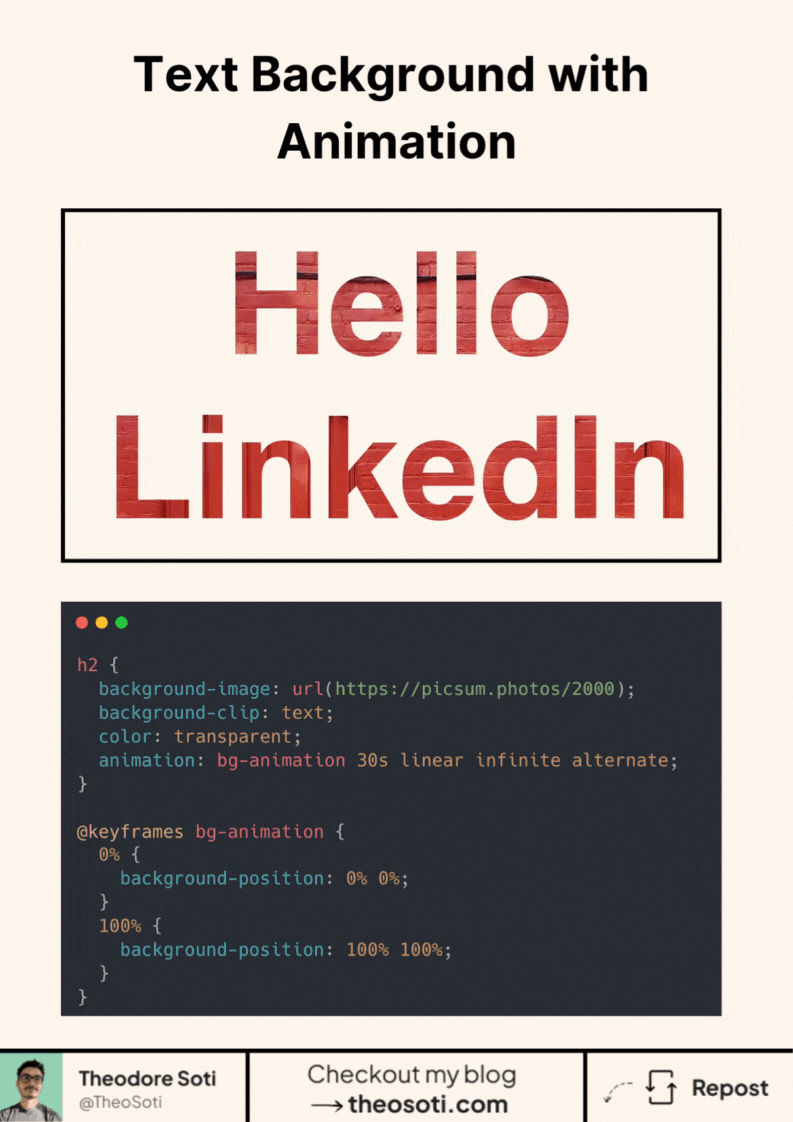 Animated text showing CSS moving background image effect