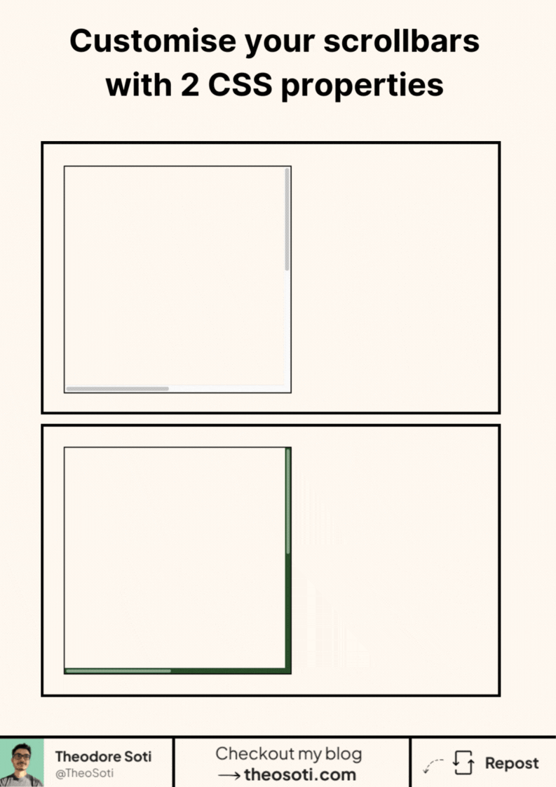 Custom CSS scrollbar styled with scrollbar-color and scrollbar-width for a modern UI look.